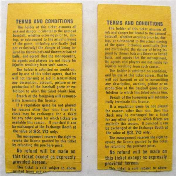 2 - 1969 NY METS TICKET STUBS - WORLD CHAMPS SEASON