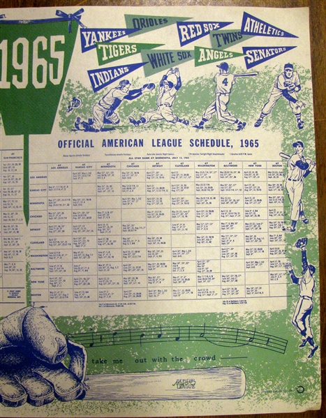 1965 MAJOR LEAGUE BASEBALL SCHEDULE PLACEMAT