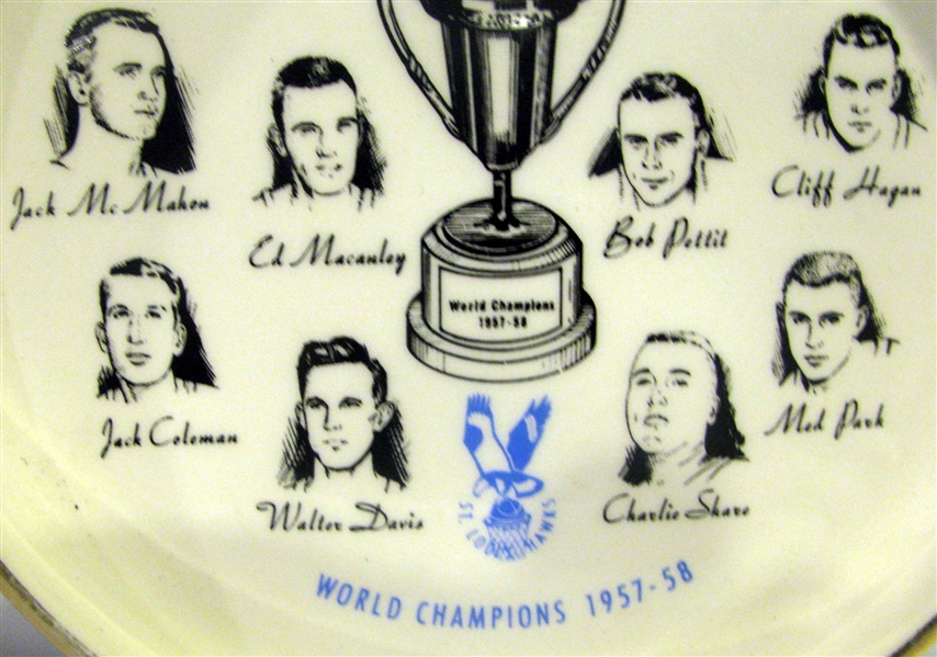 1957-58 ST. LOUIS HAWKS WORLD CHAMPIONS TRAY