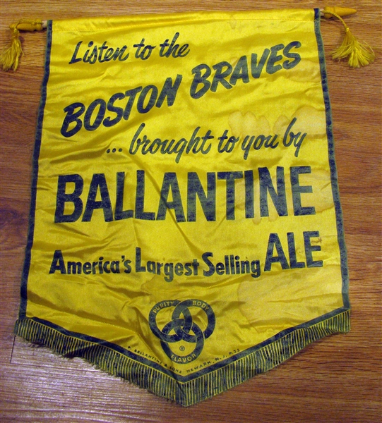 40's/50's BOSTON BRAVES BALLANTINE BEER ADVERTISING BANNER
