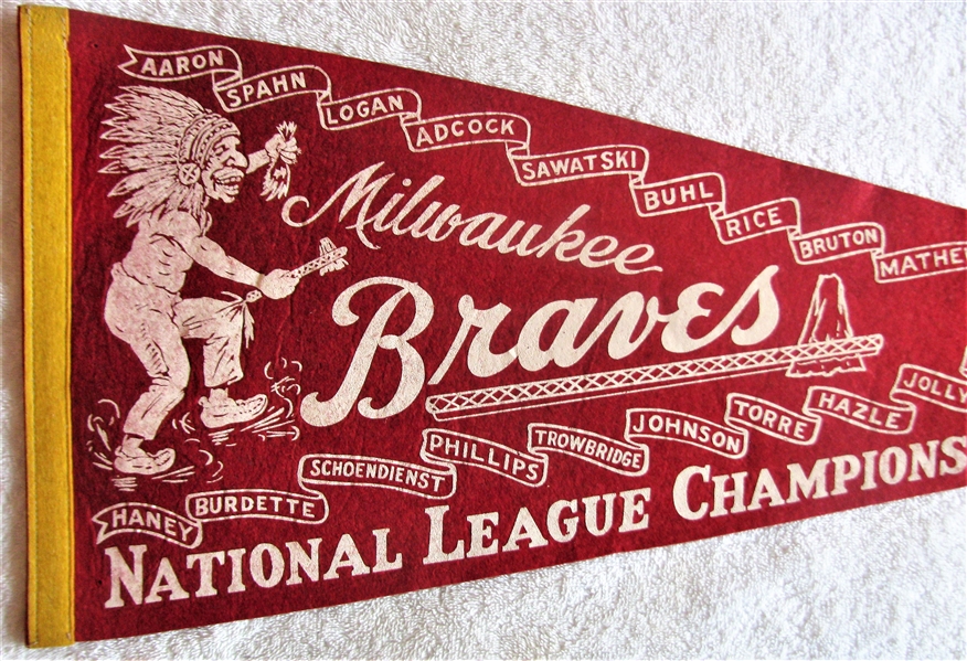 50's MILWAUKEE BRAVES NATIONAL LEAGUE CHAMPIONS PLAYER NAME PENNANT