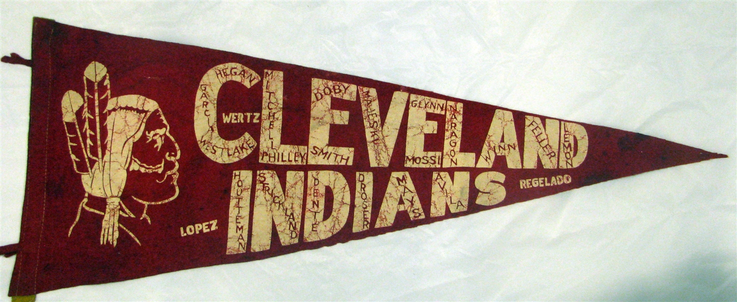 1954 CLEVELAND INDIANS DOUBLE SIDED WORLD SERIES PENNANT - SUPER RARE!