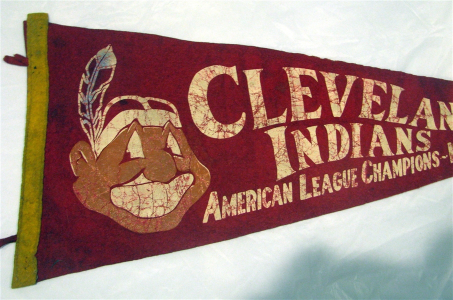1954 CLEVELAND INDIANS DOUBLE SIDED WORLD SERIES PENNANT - SUPER RARE!