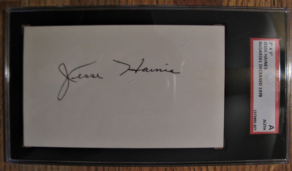 JESSE HAINES SIGNED 3x5 INDEX CARD - SGC SLABBED & AUTHENTICATED