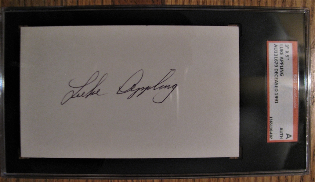 LUKE APPLING SIGNED 3x5 INDEX CARD - SGC SLABBED & AUTHENTICATED