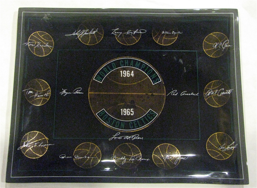 1964-65 BOSTON CELTICS WORLD CHAMPIONS GLASS TRAY w/FACSIMILE AUTOGRAPHS