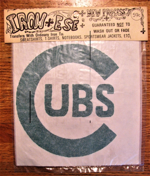 60's CHICAGO CUBS LARGE BASEBALL IRON-ESE IRON ON w/ORIGINAL HEADER & PACKAGE 