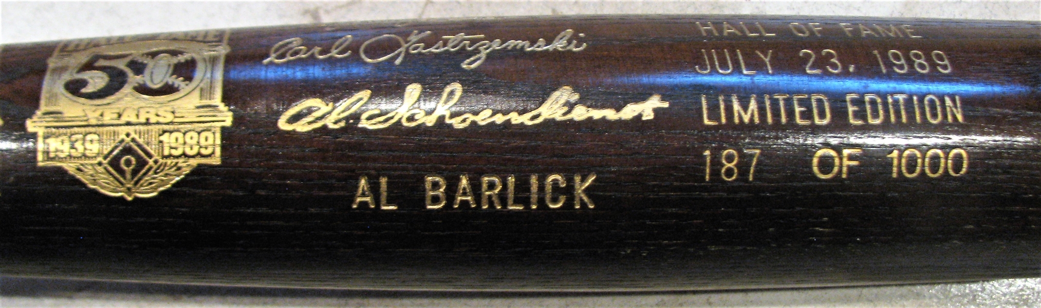 1989 BASEBALL HOF BAT w/BENCH - YASTRZEMSKI -BARLICK - SCHOENDIENST 