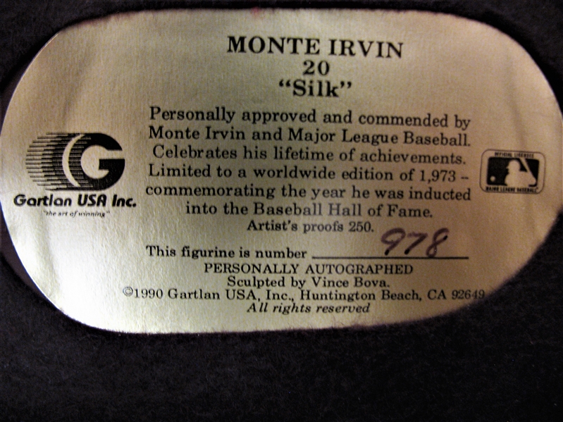 MONTE IRVIN SIGNED GARTLIN STATUE w/BOX