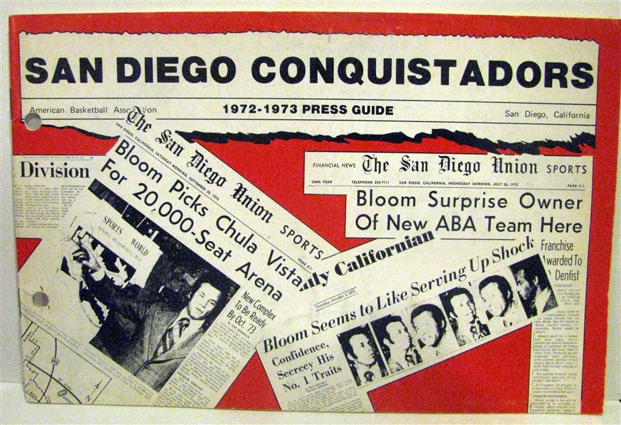 1972-73 ABA SAN DIEGO CONQUISTADORS MEDIA GUIDE
