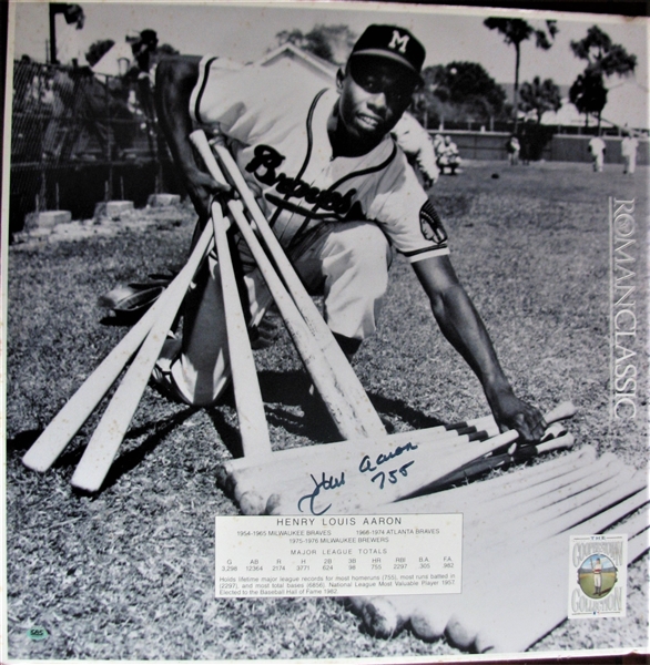 HANK AARON #755 SIGNED 24 x 24 COOPERSTOWN COLLECTION POSTER