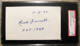 RICK FERRELL HOF 1984 SIGNED 3X5 INDEX CARD - SGC SLABBED & AUTHENTICATED