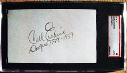 CARL ERSKINE "DODGERS 1948-1959 SIGNED 3X5 INDEX CARD - SGC SLABBED & AUTHENTICATED