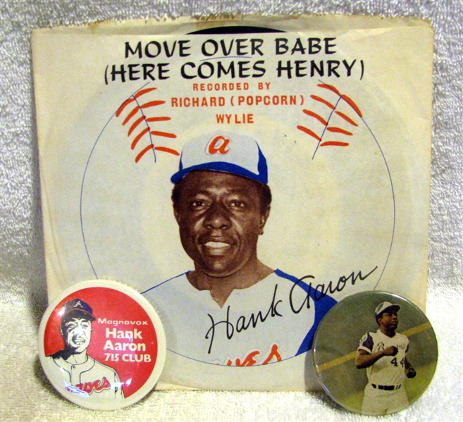 1973 HANK AARON MOVE OVER BABE RECORD & 2 PINS