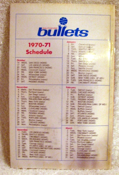 1970-71 BALTIMORE BULLETS MEDIA GUIDE