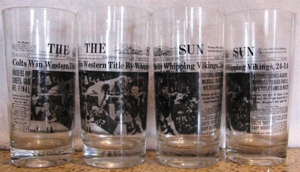 1968 SET OF( 4) BALTIMORE COLTS WIN WESTERN TITLE GLASSES