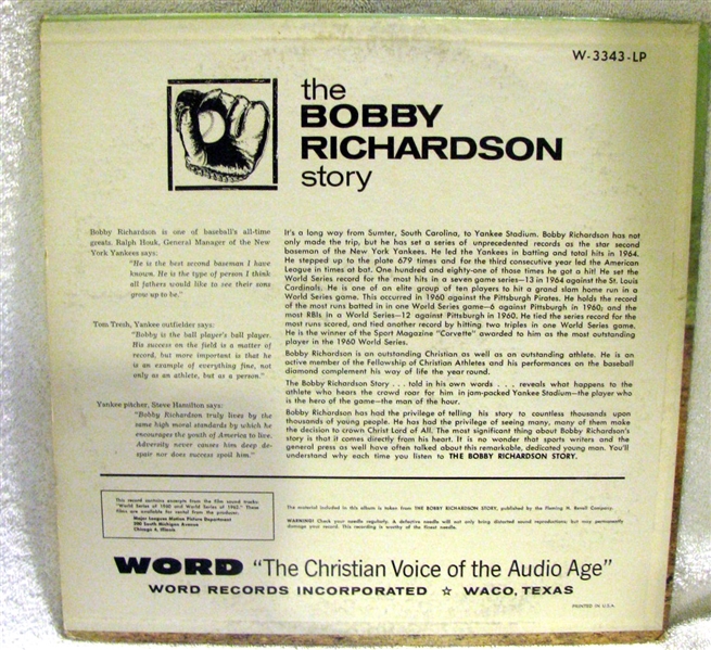 1960 THE BOBBY RICHARDSON STORY RECORD ALBUM - N.Y. YANKEES