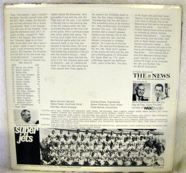 1969 SUPER JETS RECORD ALBUM w/NAMATH