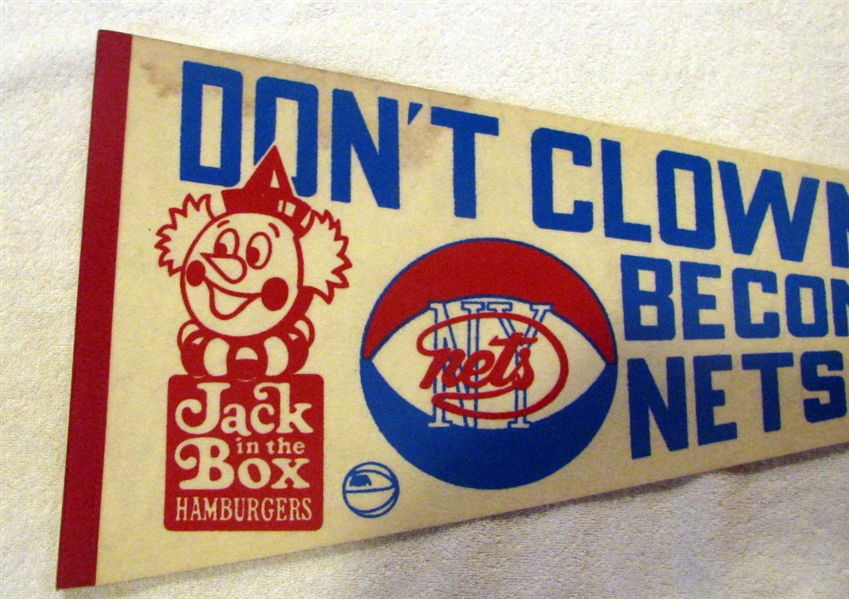 70's ABA NEW YORK NETS PENNANT - RARE JACK IN THE BOX