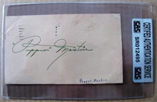 1956 PEPPER MARTIN SIGNED GOVERMENT POSTCARD - CAS AUTHENTICATED
