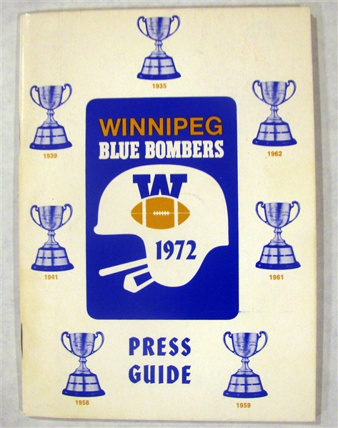 1972 CFL WINNIPEG BLUE BOMBERS MEDIA GUIDE