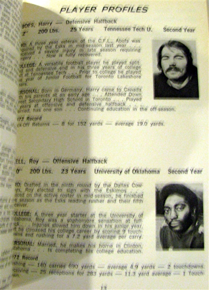 1973 EDMONTON ESKIMOS MEDIA GUIDE
