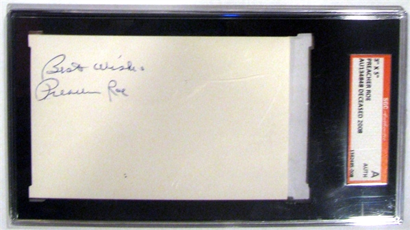 PREACHER ROE SIGNED INDEX CARD - SGC SLABBED AND AUTHENTICATED
