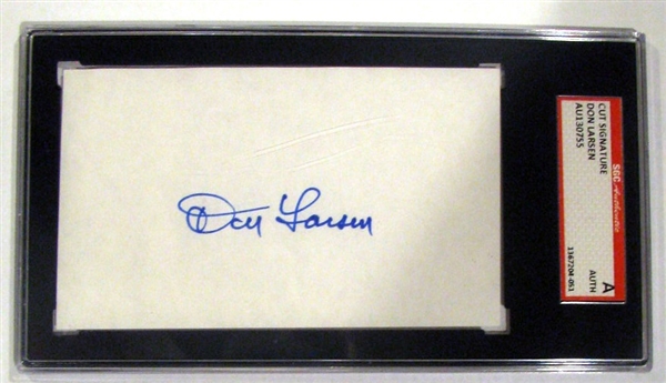 DON LARSEN SIGNED INDEX CARD - SGC SLABBED AND AUTHENTICATED