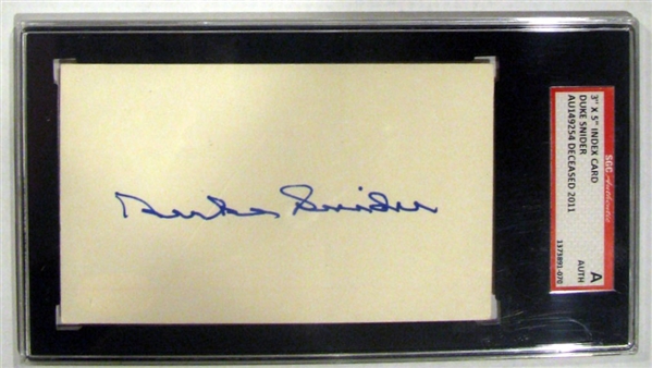 DUKE SNIDER SIGNED INDEX CARD - SGC SLABBED AND AUTHENTICATED