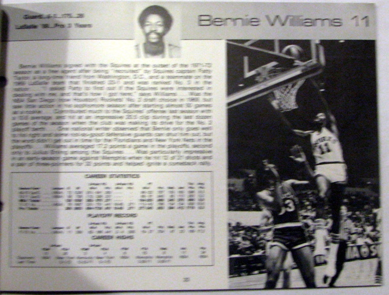 1972-73 ABA VIRGINIA SQUIRES MEDIA GUIDE / YEARBOOK w/DR. J