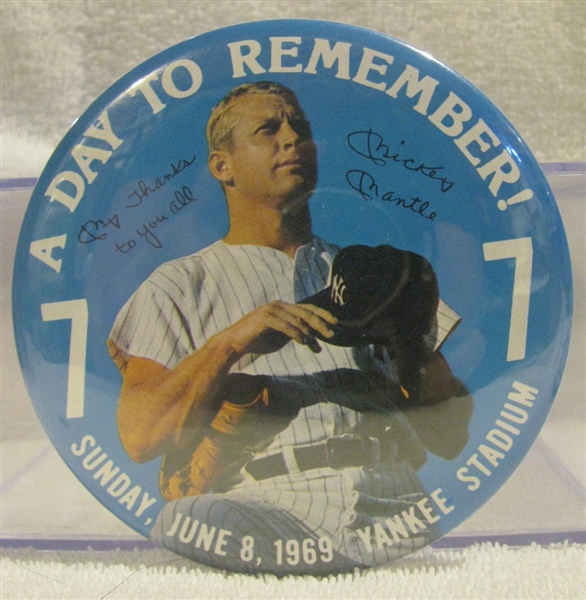 1969 MICKEY MANTLE A DAY TO REMEMBER! PIN