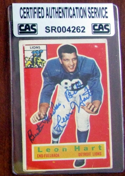 VINTAGE LEON HART SIGNED CARD - CAS AUTHENTICATED
