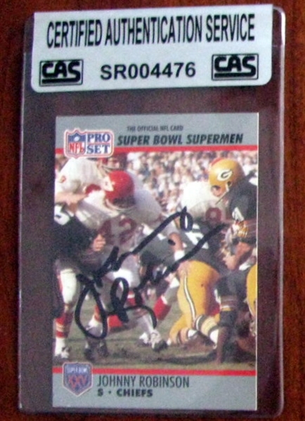 JOHNNY ROBINSON 'SUPER BOWL' SIGNED CARD - CAS AUTHENTICATED