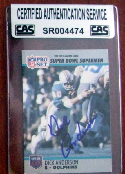 DICK ANDERSON  'SUPER BOWL' SIGNED CARD - CAS AUTHENTICATED