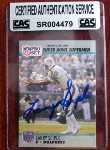 LARRY SEIPLE  'SUPER BOWL' SIGNED CARD - CAS AUTHENTICATED