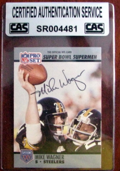 MIKE WAGNER 'SUPER BOWL' SIGNED CARD - CAS AUTHENTICATED
