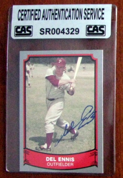 DEL ENNIS BASEBALL LEGENDS SIGNED CARD - CAS AUTHENTICATED