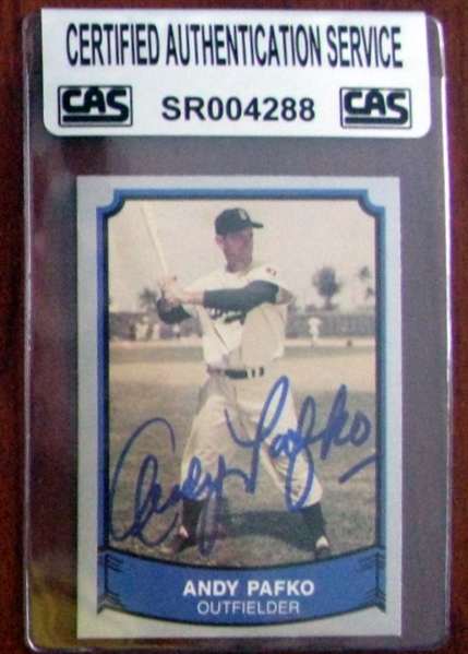 ANDY PAFKO SIGNED BASEBALL LEGENDS CARD w/CAS AUTHENTICATION