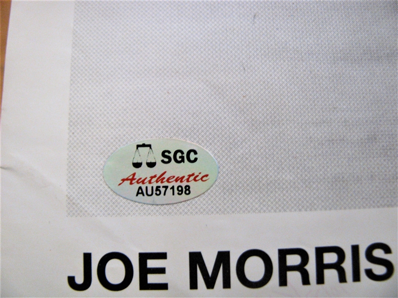 JOE MORRIS SIGNED PHOTO w/SGC COA