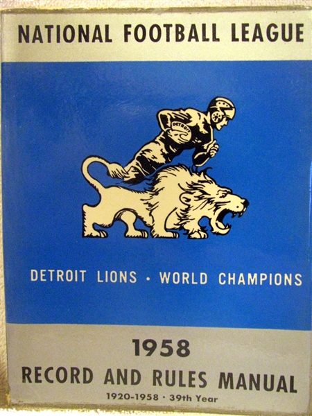 1958 NFL RECORD & RULES MANUAL - LIONS COVER