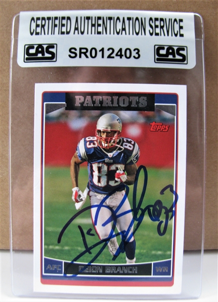 DEION BRANCH SIGNED FOOTBALL CARD /CAS AUTHENTICATED