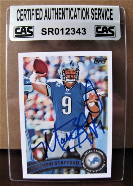 MATTHEW STAFFORD SIGNED FOOTBALL CARD /CAS AUTHENTICATED