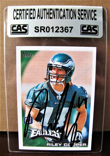 RILEY COOPER SIGNED FOOTBALL CARD /CAS AUTHENTICATED