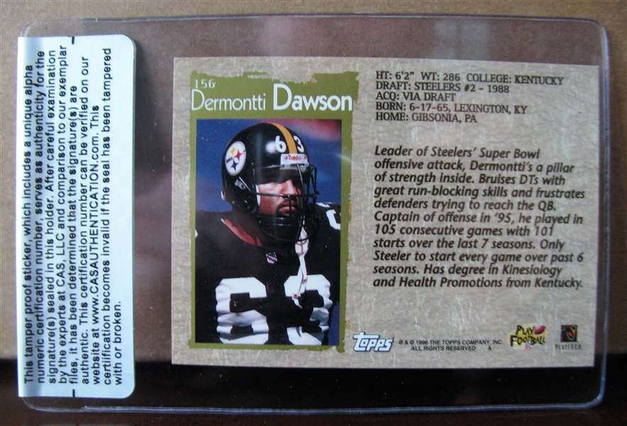 DERMONTI DAWSON SIGNED FOOTBALL CARD /CAS AUTHENTICATED