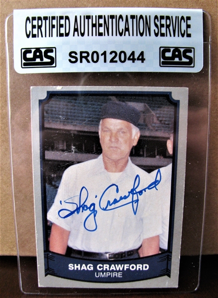 SHAG CRAWFORD SIGNED BASEBALL CARD /CAS AUTHENTICATED