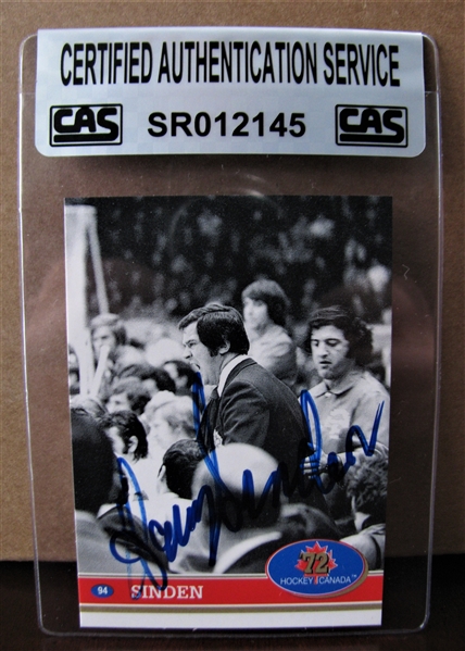 HARRY SINDEN SIGNED HOCKEY CARD /CAS AUTHENTICATED