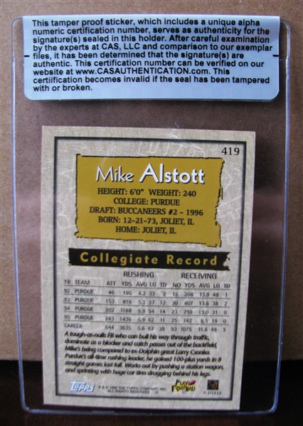 MIKE ALSTOTT SIGNED FOOTBALL CARD /CAS AUTHENTICATED