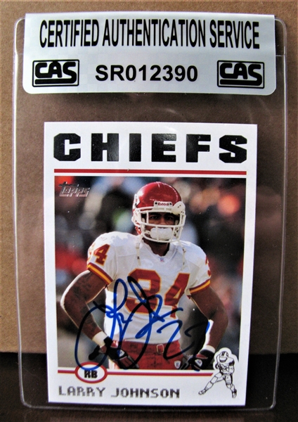LARRY JOHNSON SIGNED FOOTBALL CARD /CAS AUTHENTICATED