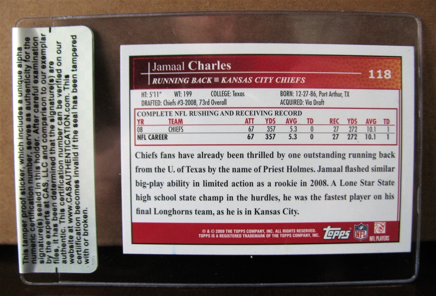 JAMAAL CHARLES SIGNED FOOTBALL CARD /CAS AUTHENTICATED