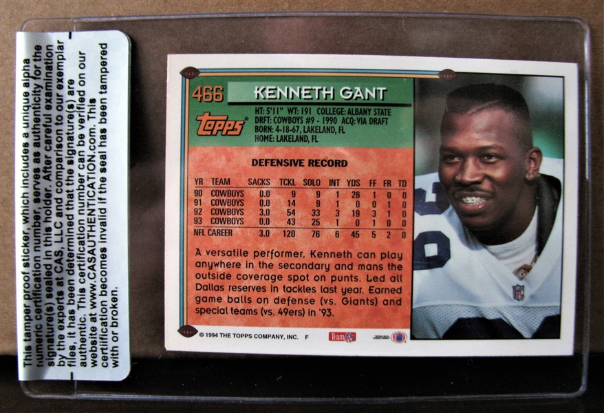 KENNETH GANT SIGNED FOOTBALL CARD /CAS AUTHENTICATED